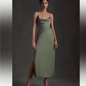 BHLDN Cali Satin Cowl-Neck Midi slip dress